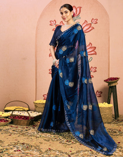 Blue Shimmer Embroidery Embellished Saree