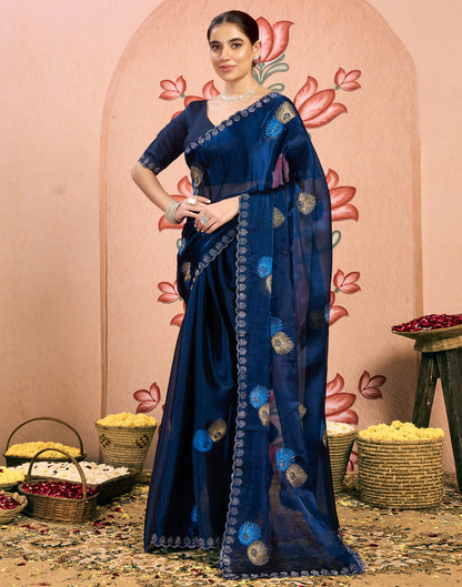 Blue Shimmer Embroidery Embellished Saree