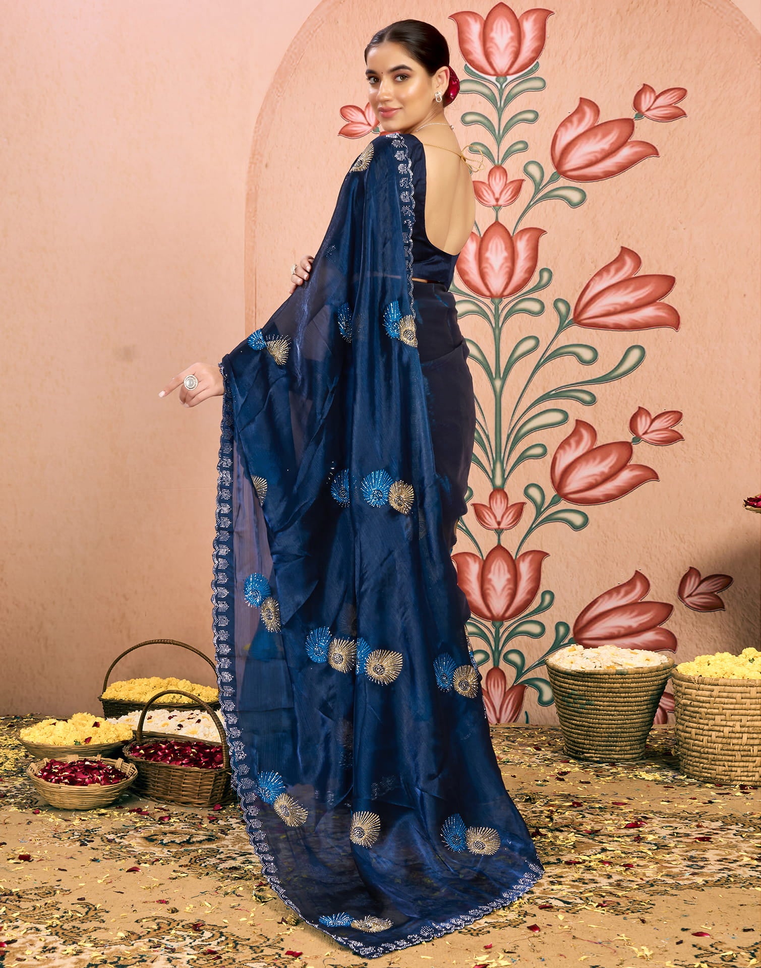 Blue Shimmer Embroidery Embellished Saree