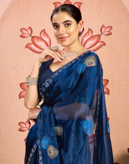 Blue Shimmer Embroidery Embellished Saree