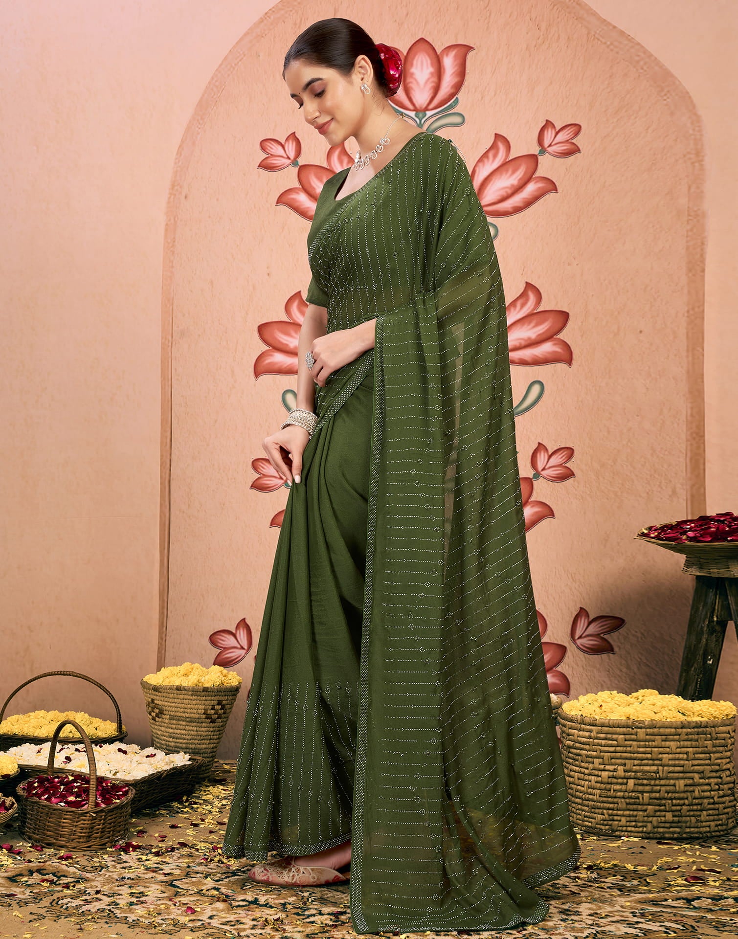 Green Georgette Swarovski Embellished Saree