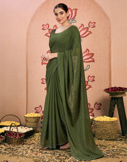 Green Georgette Swarovski Embellished Saree