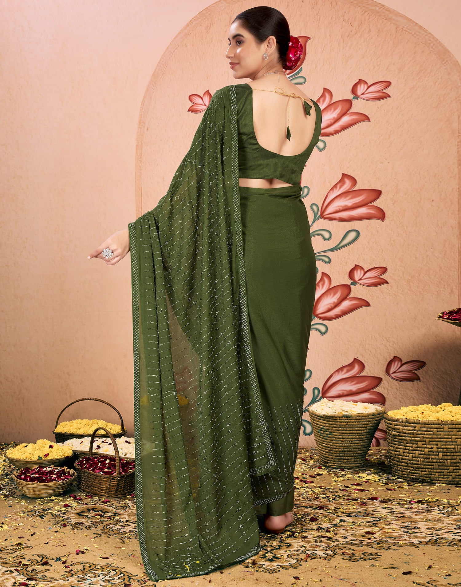 Green Georgette Swarovski Embellished Saree