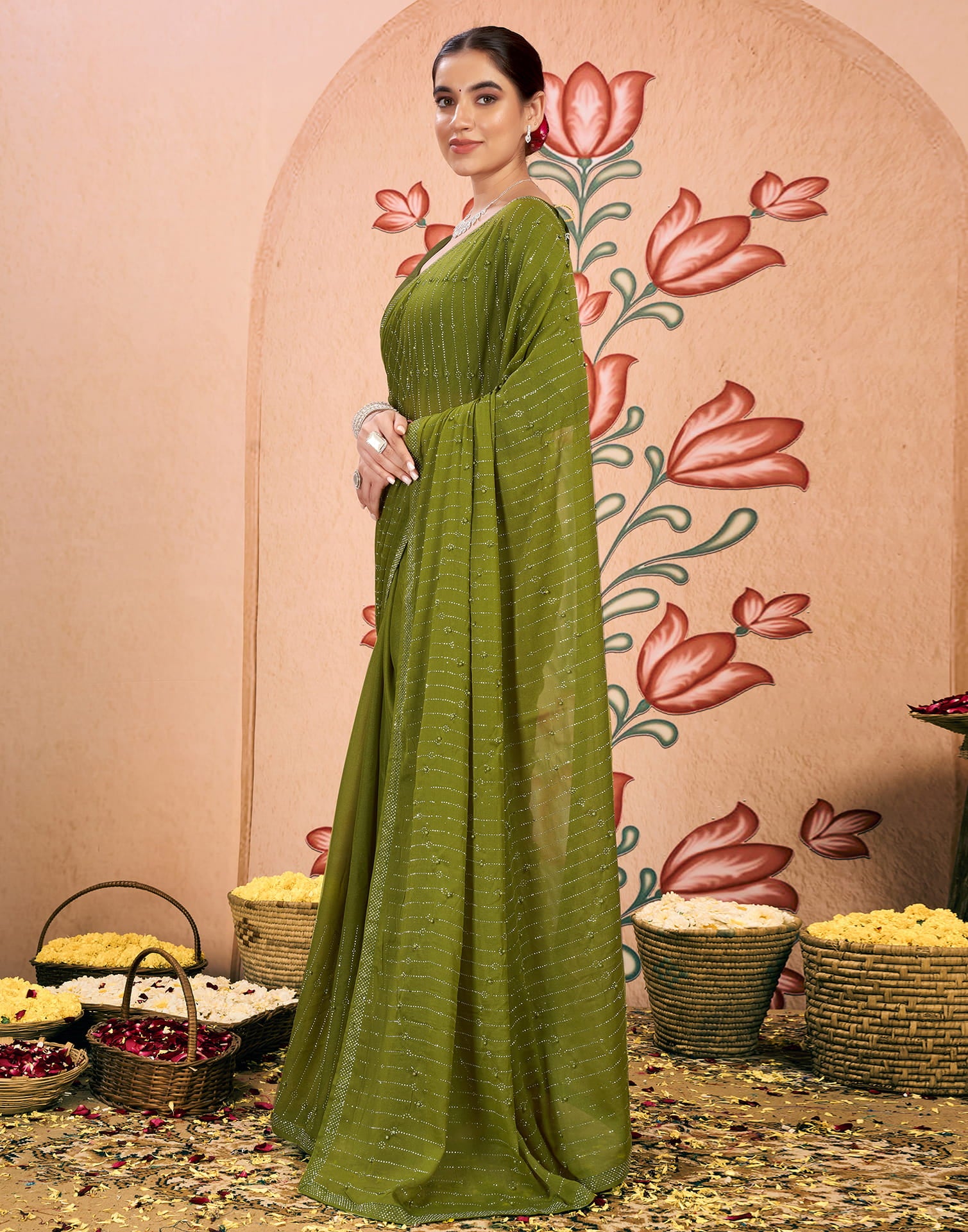 Green Georgette Swarovski Embellished Saree