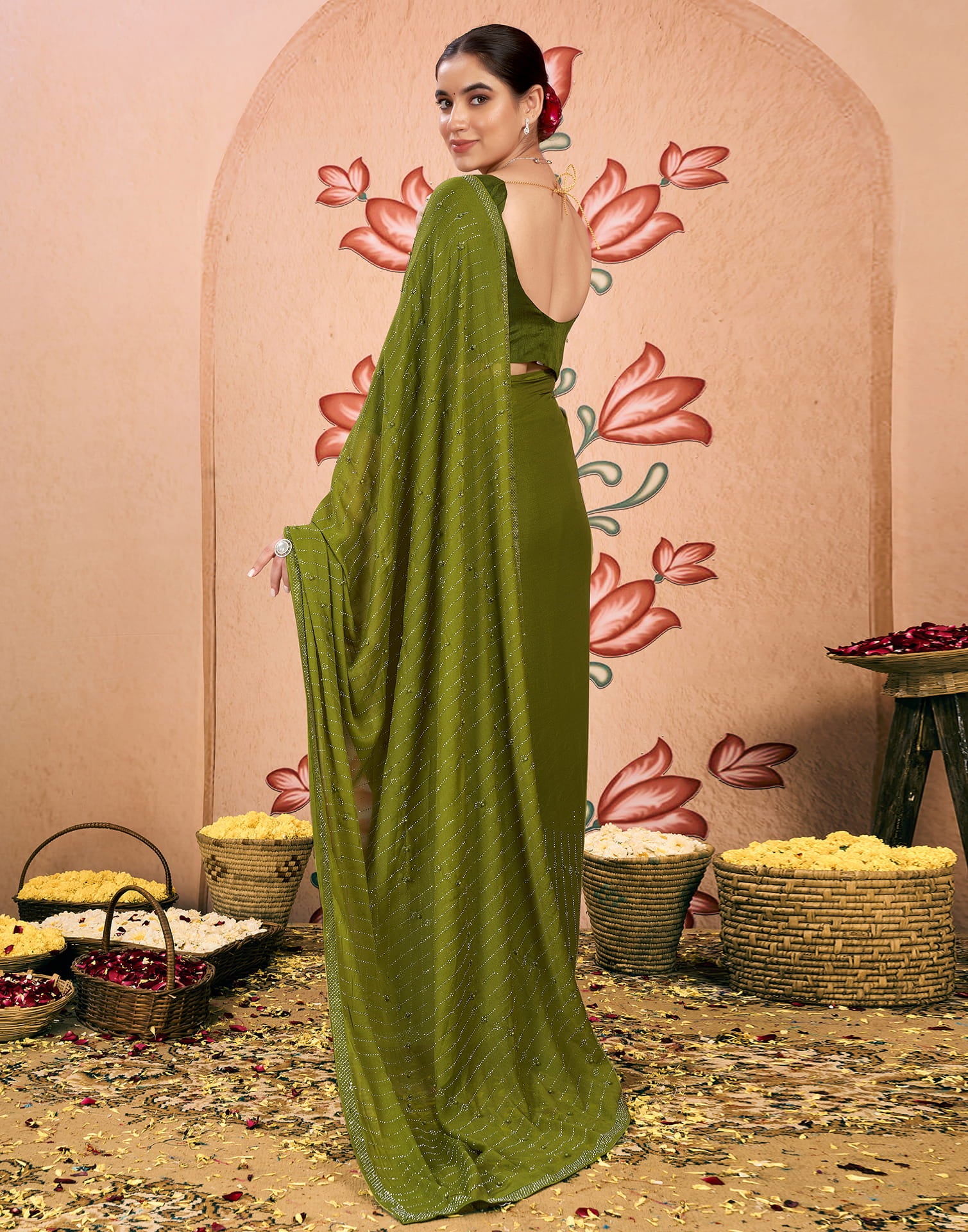 Green Georgette Swarovski Embellished Saree