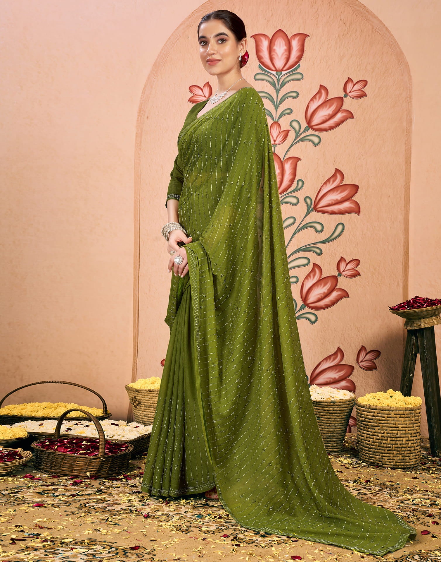 Green Georgette Swarovski Embellished Saree