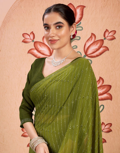 Green Georgette Swarovski Embellished Saree