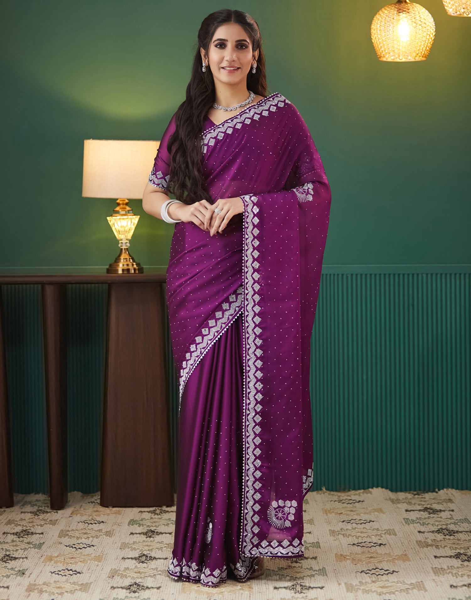 Purple Georgette Swarovski Embellished Saree