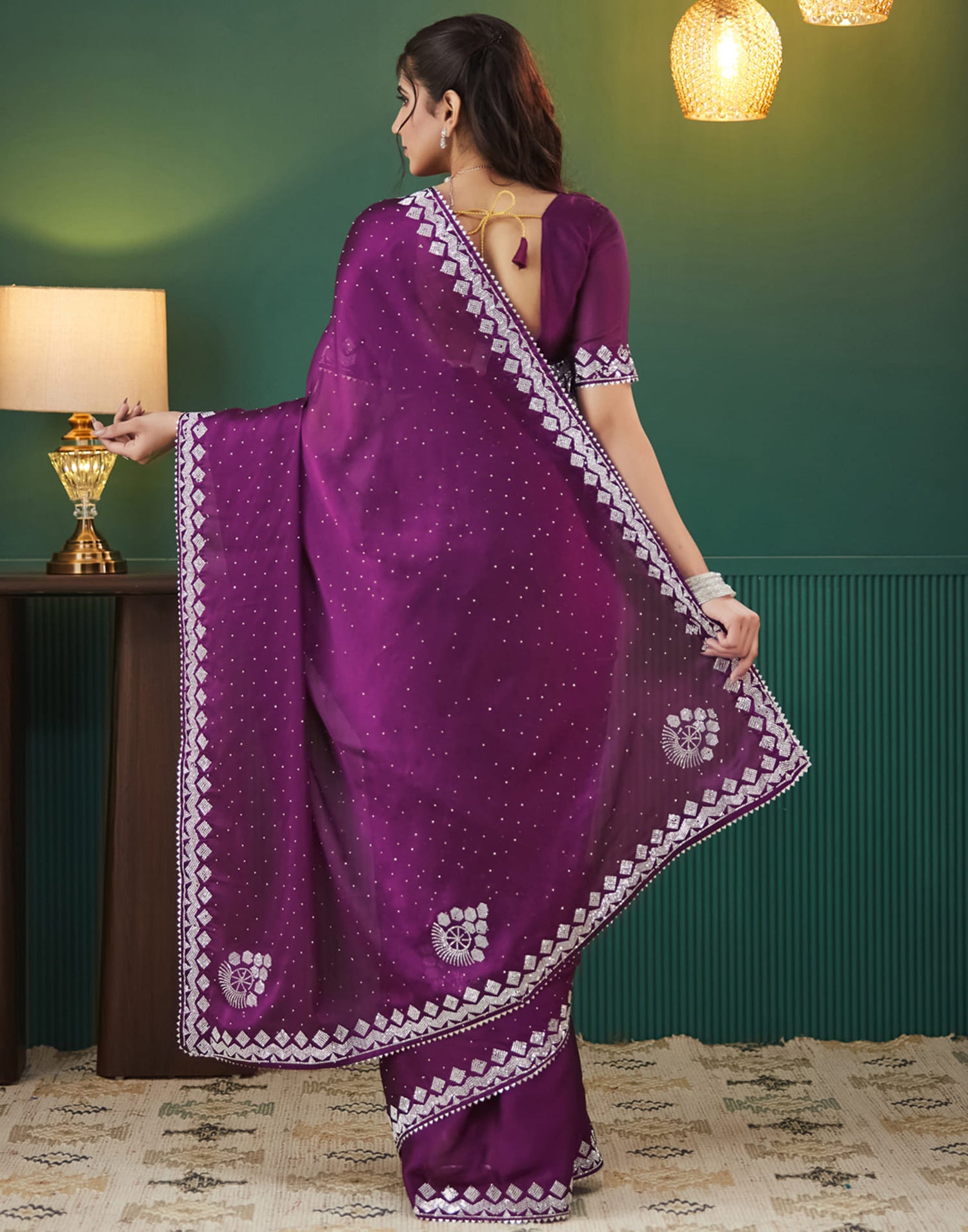 Purple Georgette Swarovski Embellished Saree