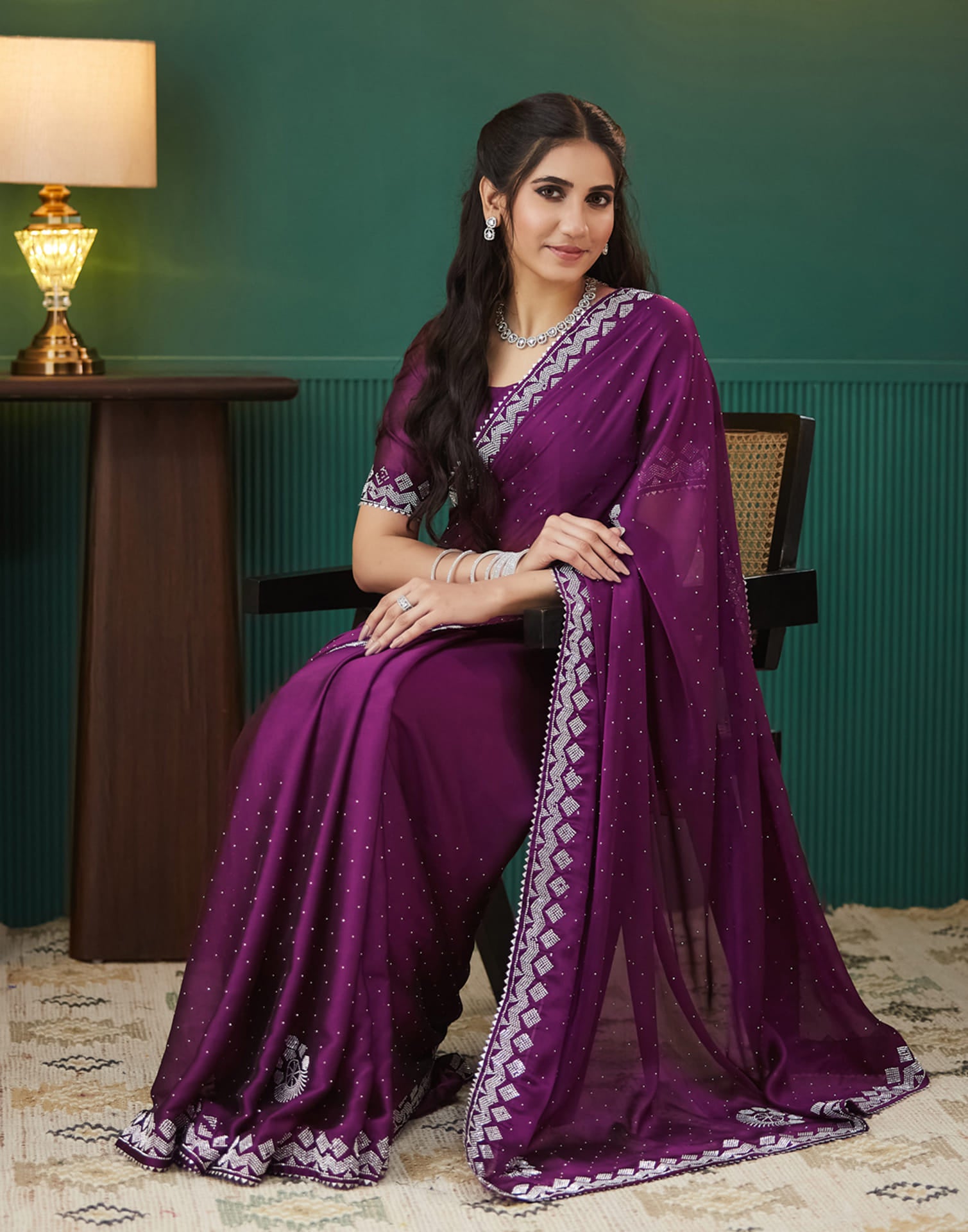 Purple Georgette Swarovski Embellished Saree