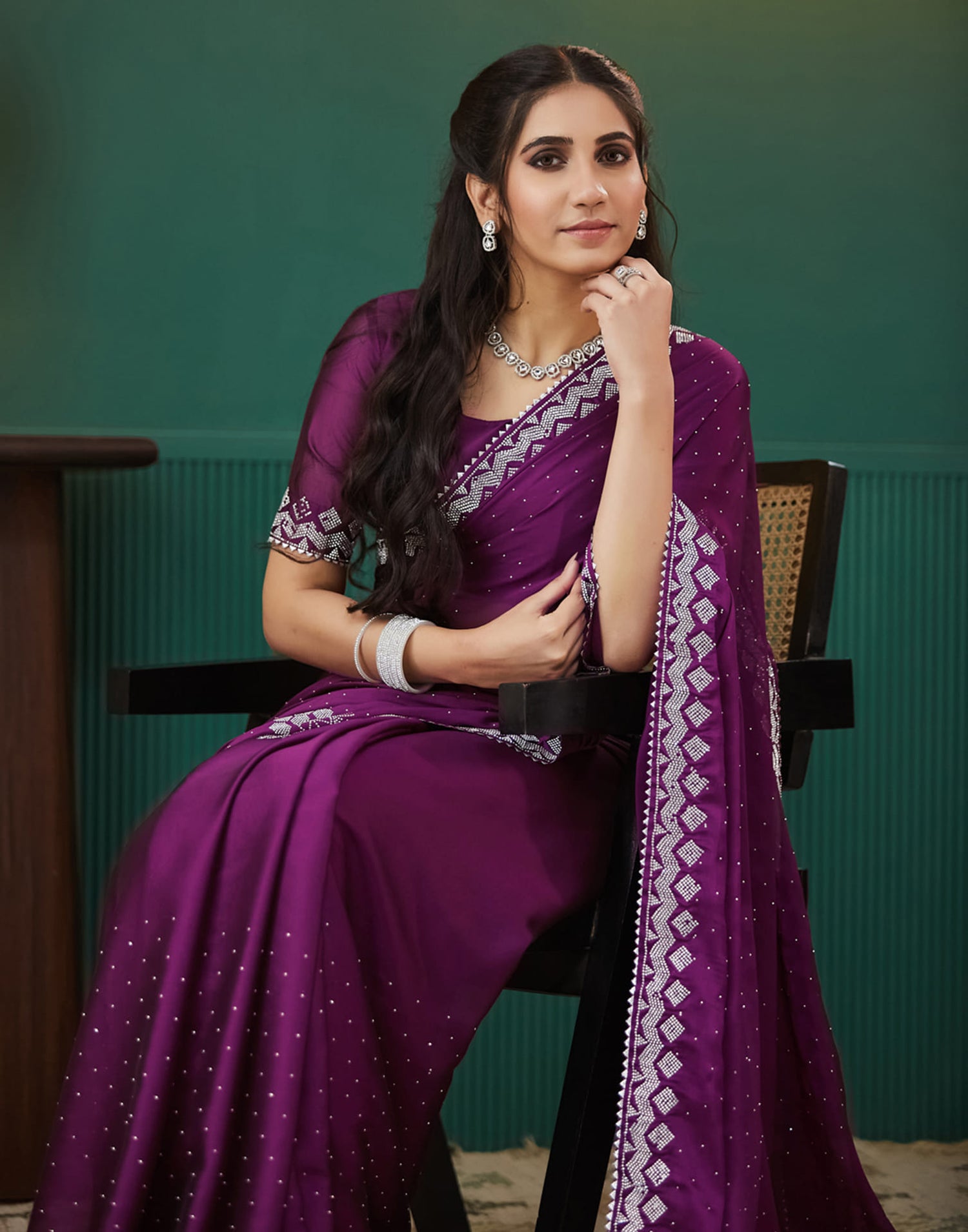 Purple Georgette Swarovski Embellished Saree