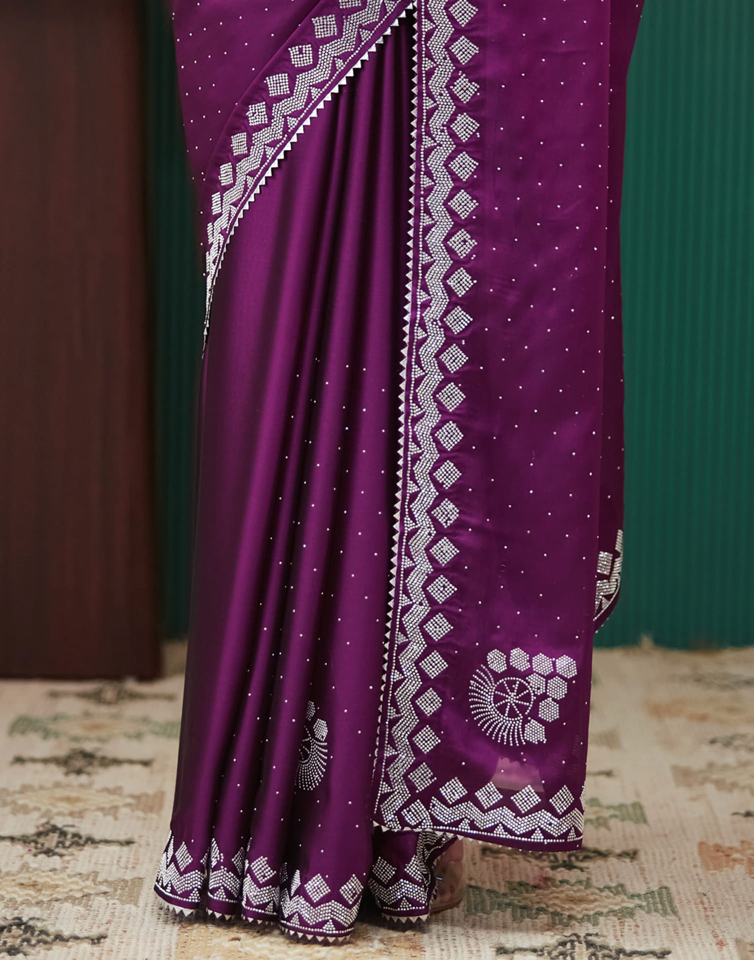 Purple Georgette Swarovski Embellished Saree