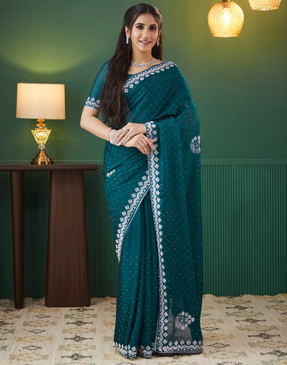 Green Georgette Swarovski Embellished Saree