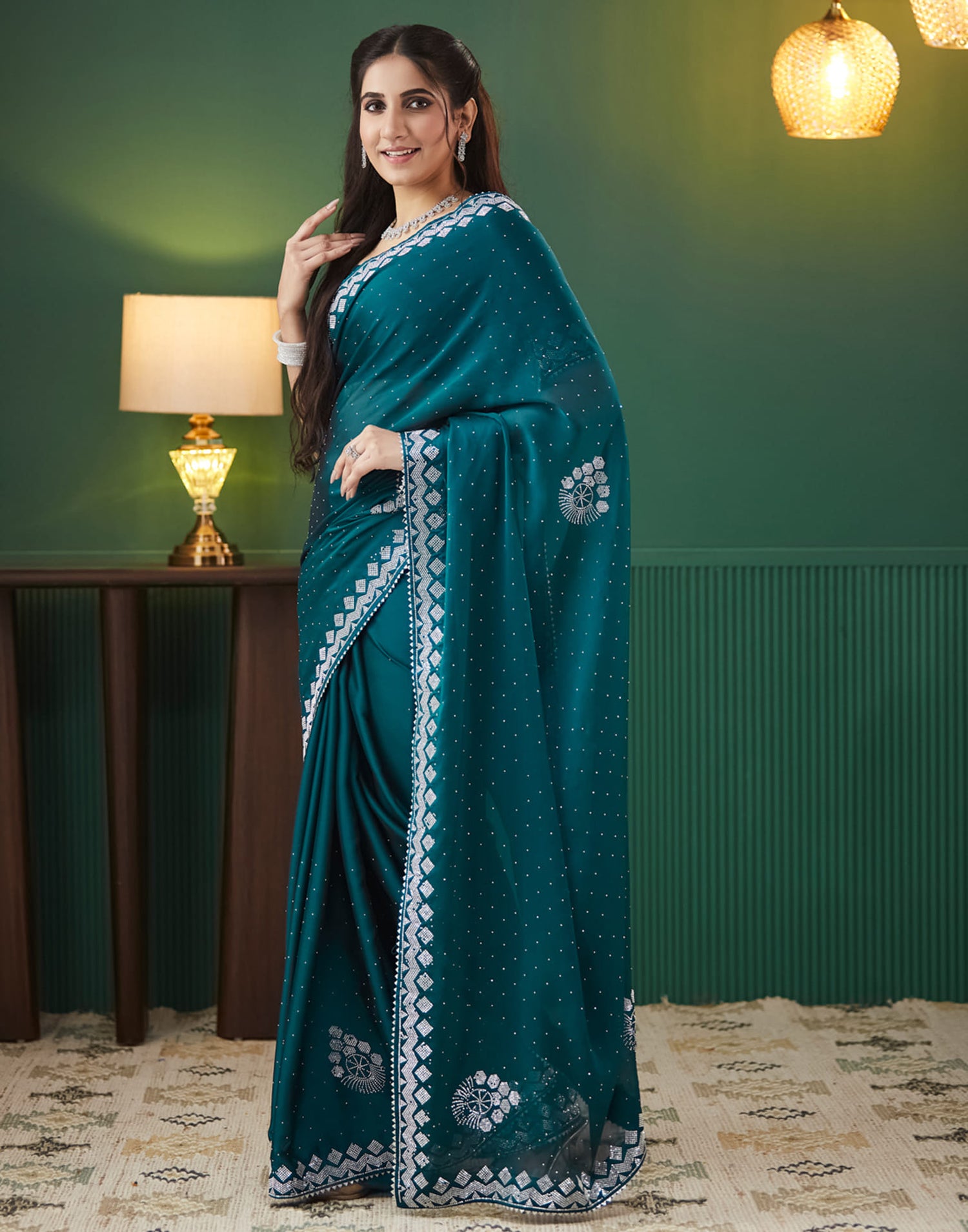 Green Georgette Swarovski Embellished Saree