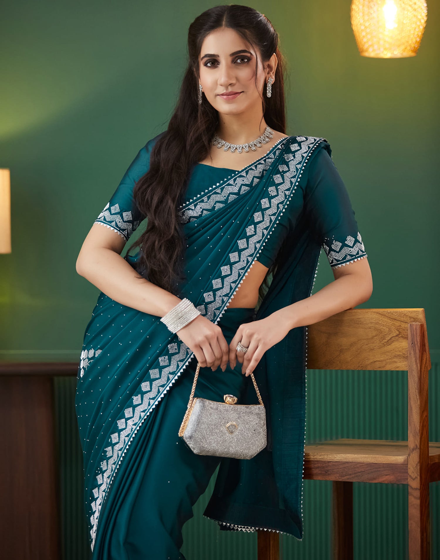 Green Georgette Swarovski Embellished Saree