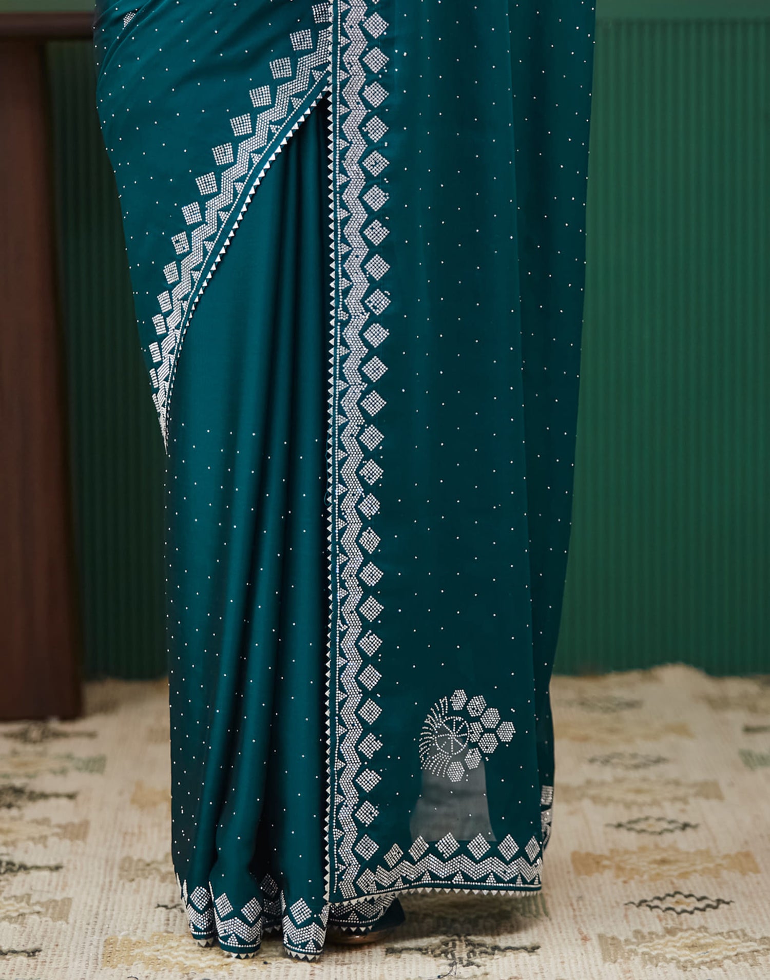 Green Georgette Swarovski Embellished Saree