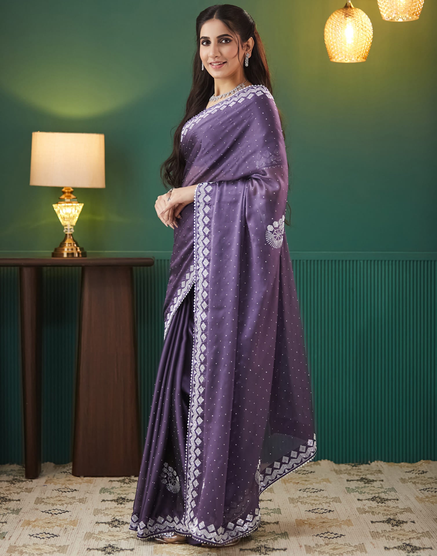 Purple Georgette Swarovski Embellished Saree