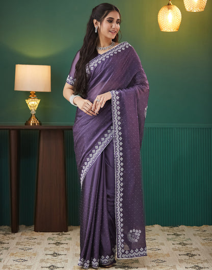 Purple Georgette Swarovski Embellished Saree