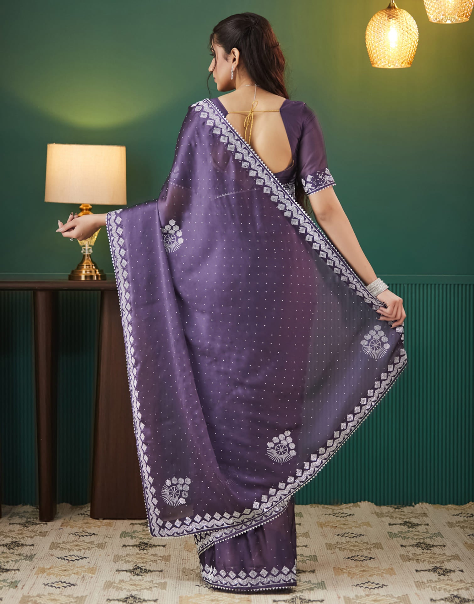 Purple Georgette Swarovski Embellished Saree