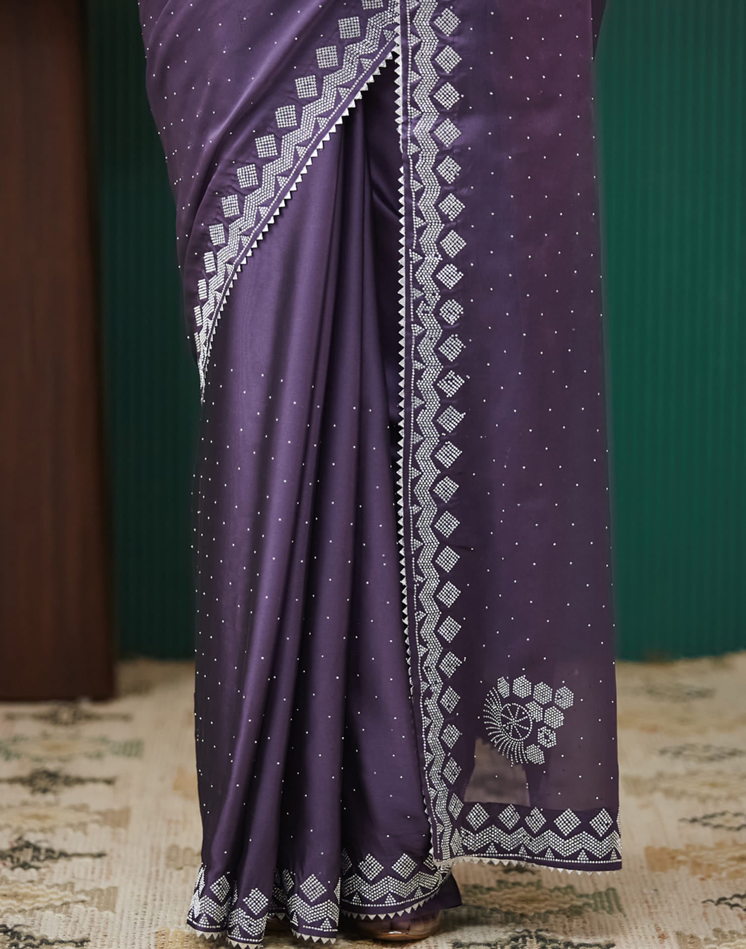 Purple Georgette Swarovski Embellished Saree