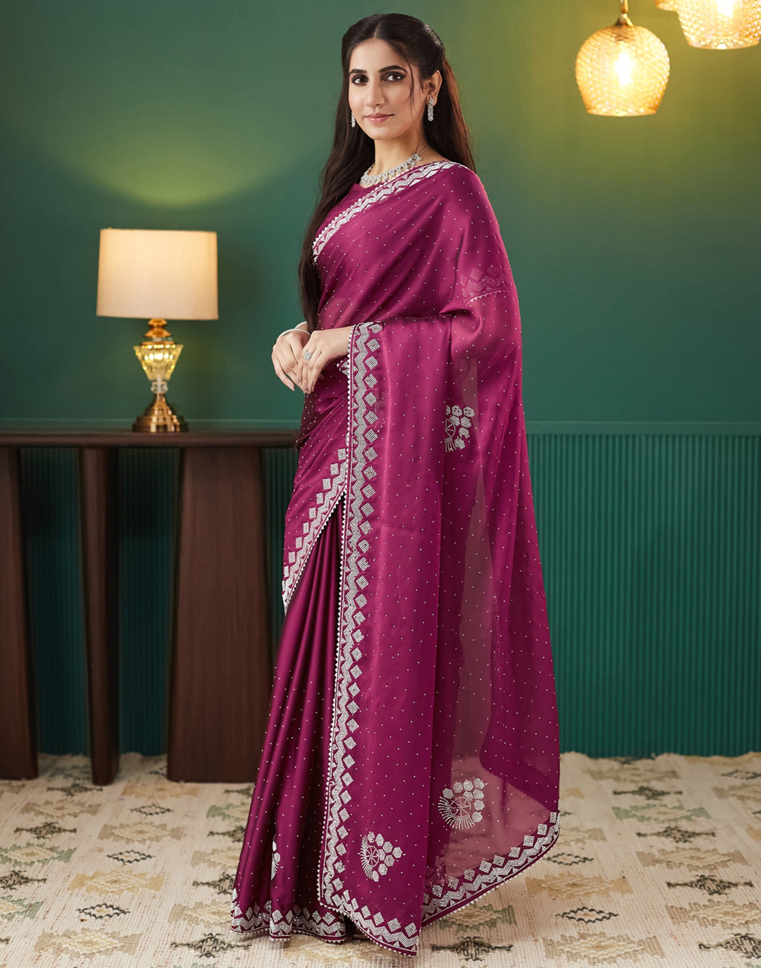 Pink Georgette Swarovski Embellished Saree