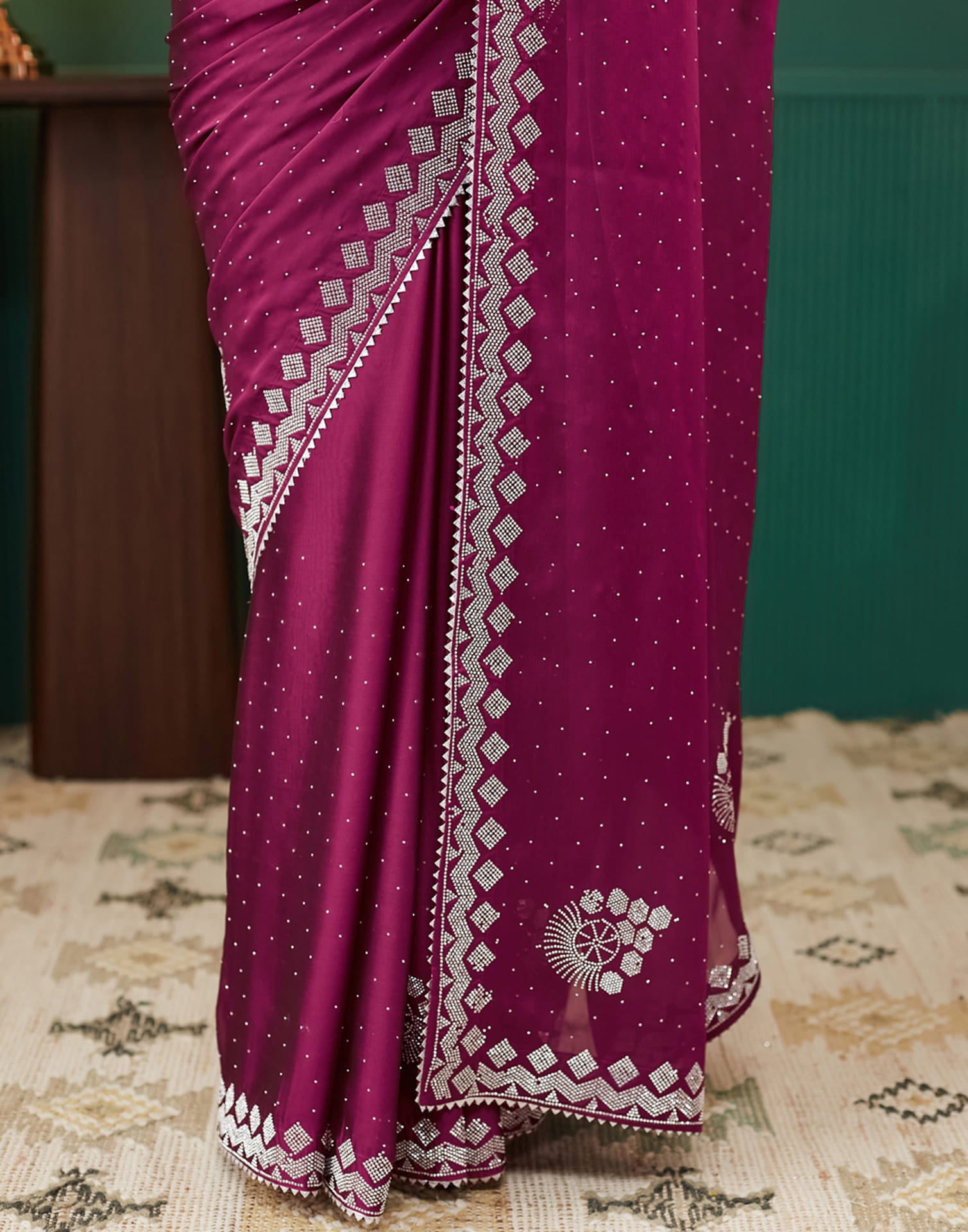 Pink Georgette Swarovski Embellished Saree