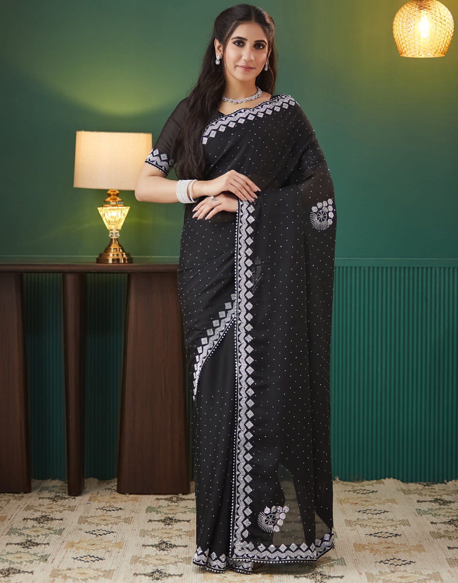 Black Georgette Swarovski Embellished Saree