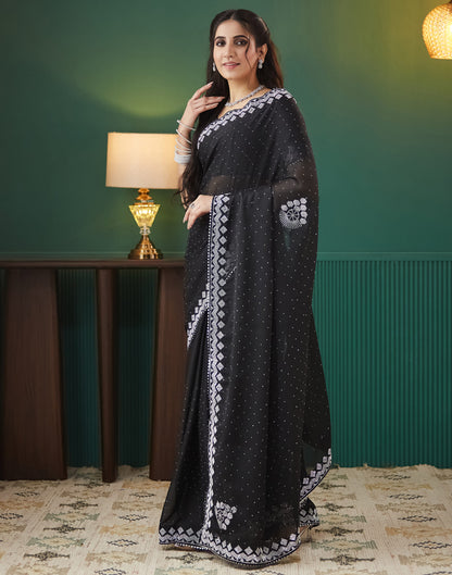 Black Georgette Swarovski Embellished Saree