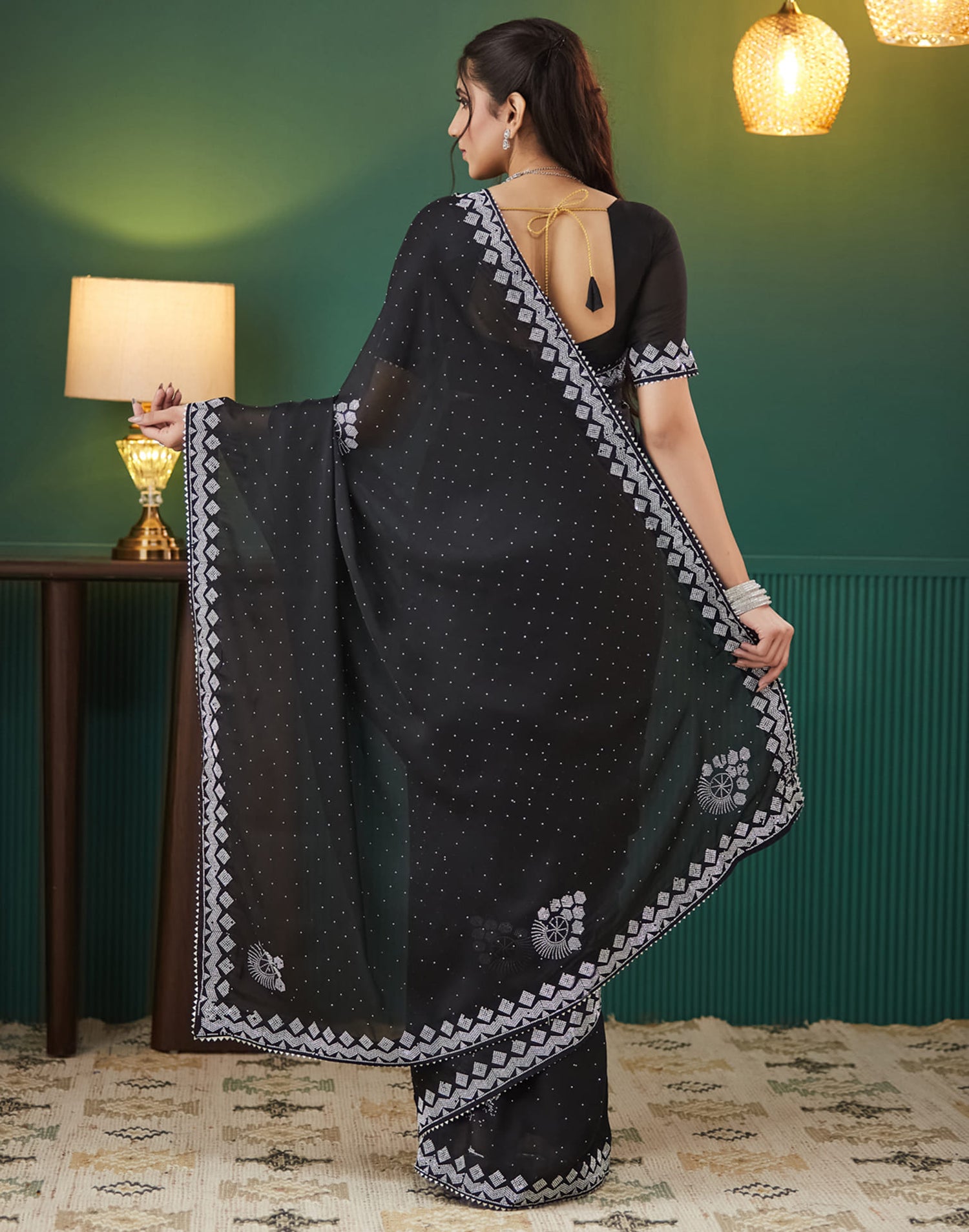 Black Georgette Swarovski Embellished Saree