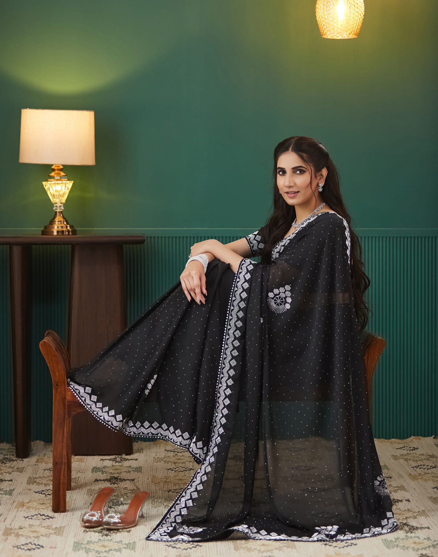 Black Georgette Swarovski Embellished Saree