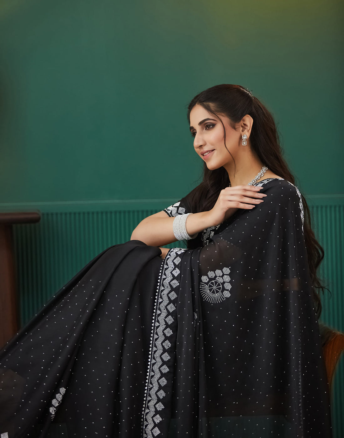 Black Georgette Stone Work Swarovski  Saree