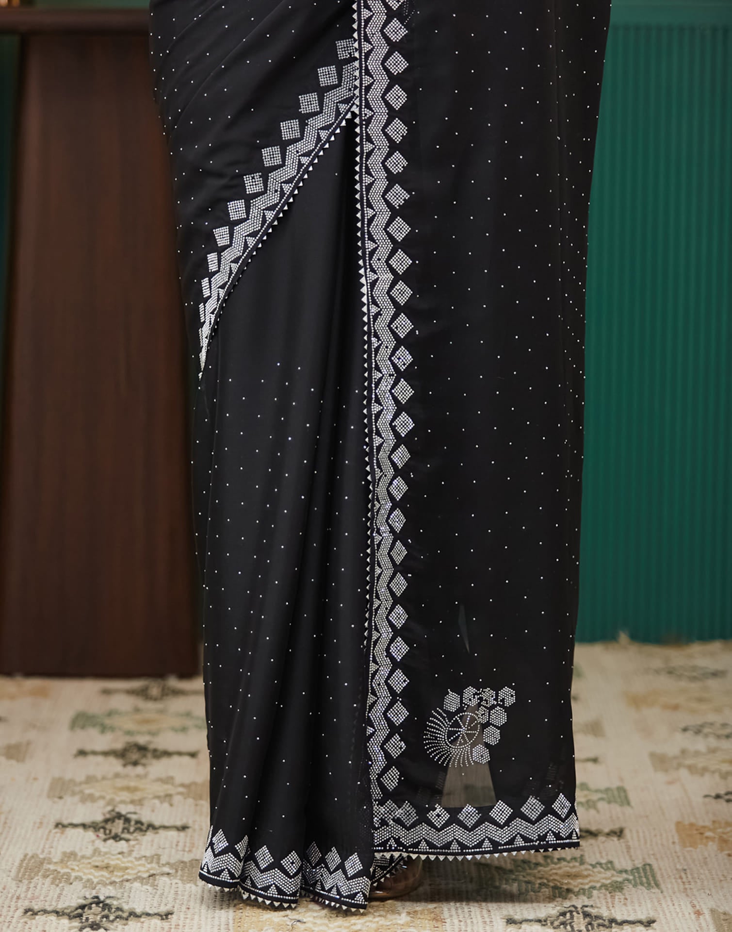 Black Georgette Swarovski Embellished Saree