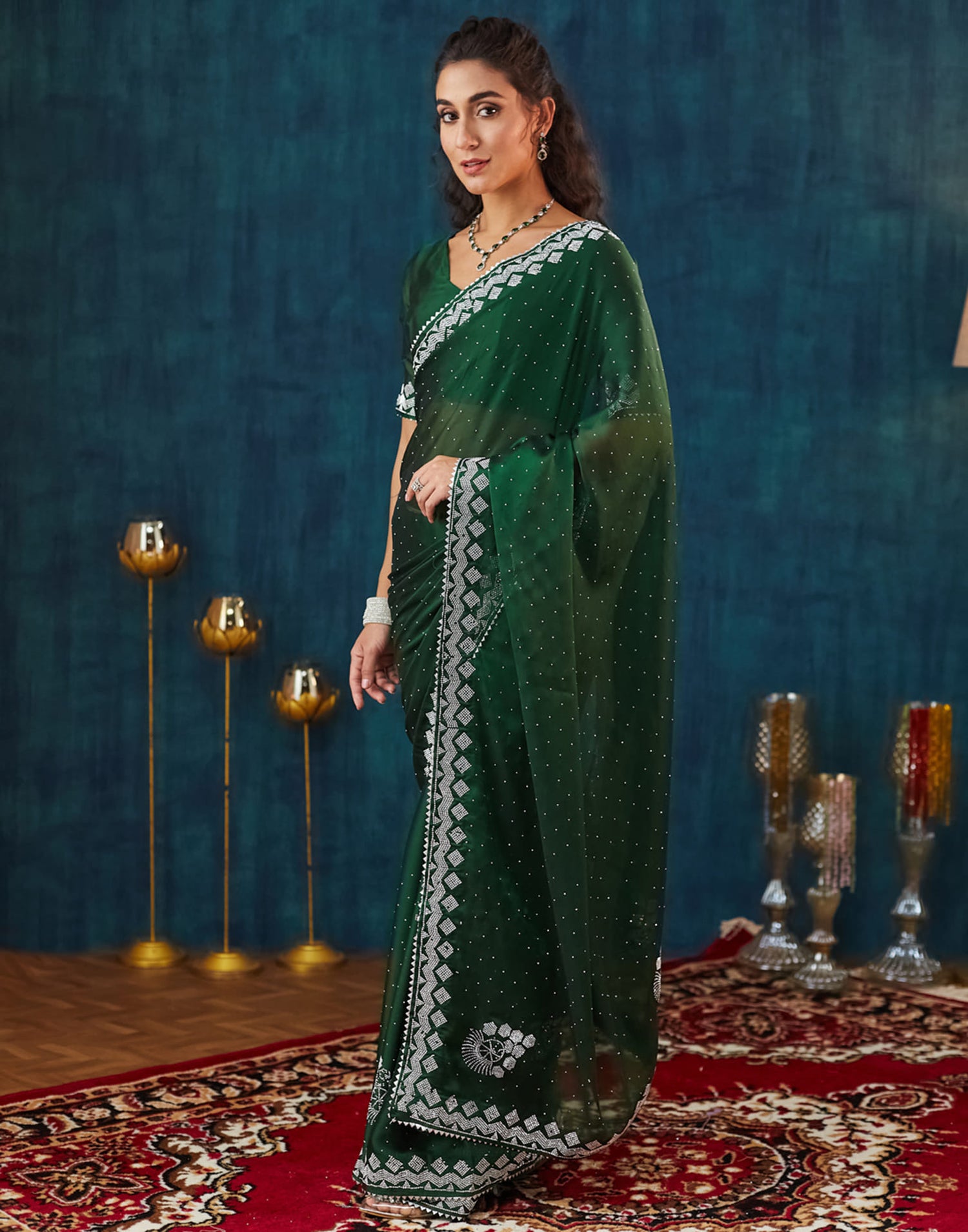 Green Georgette Swarovski Embellished Saree