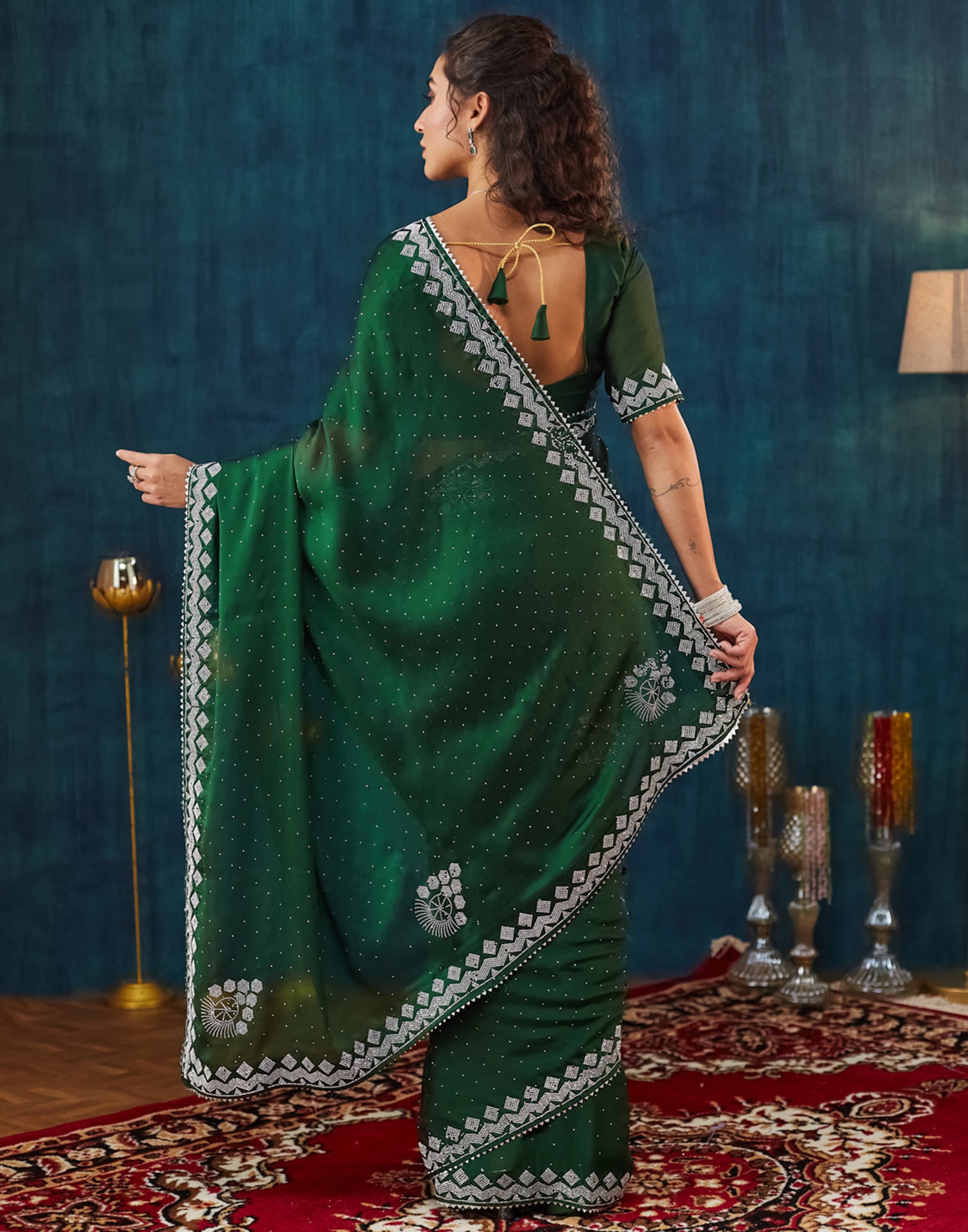 Green Georgette Swarovski Embellished Saree