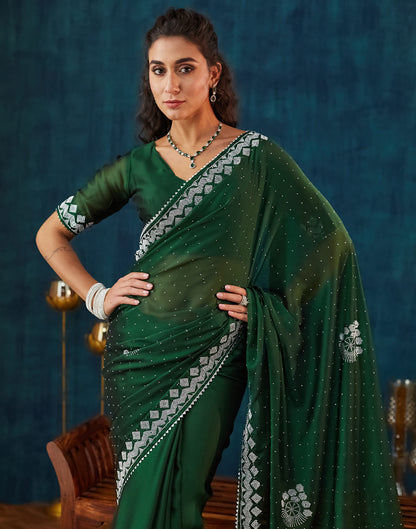 Green Georgette Swarovski Embellished Saree