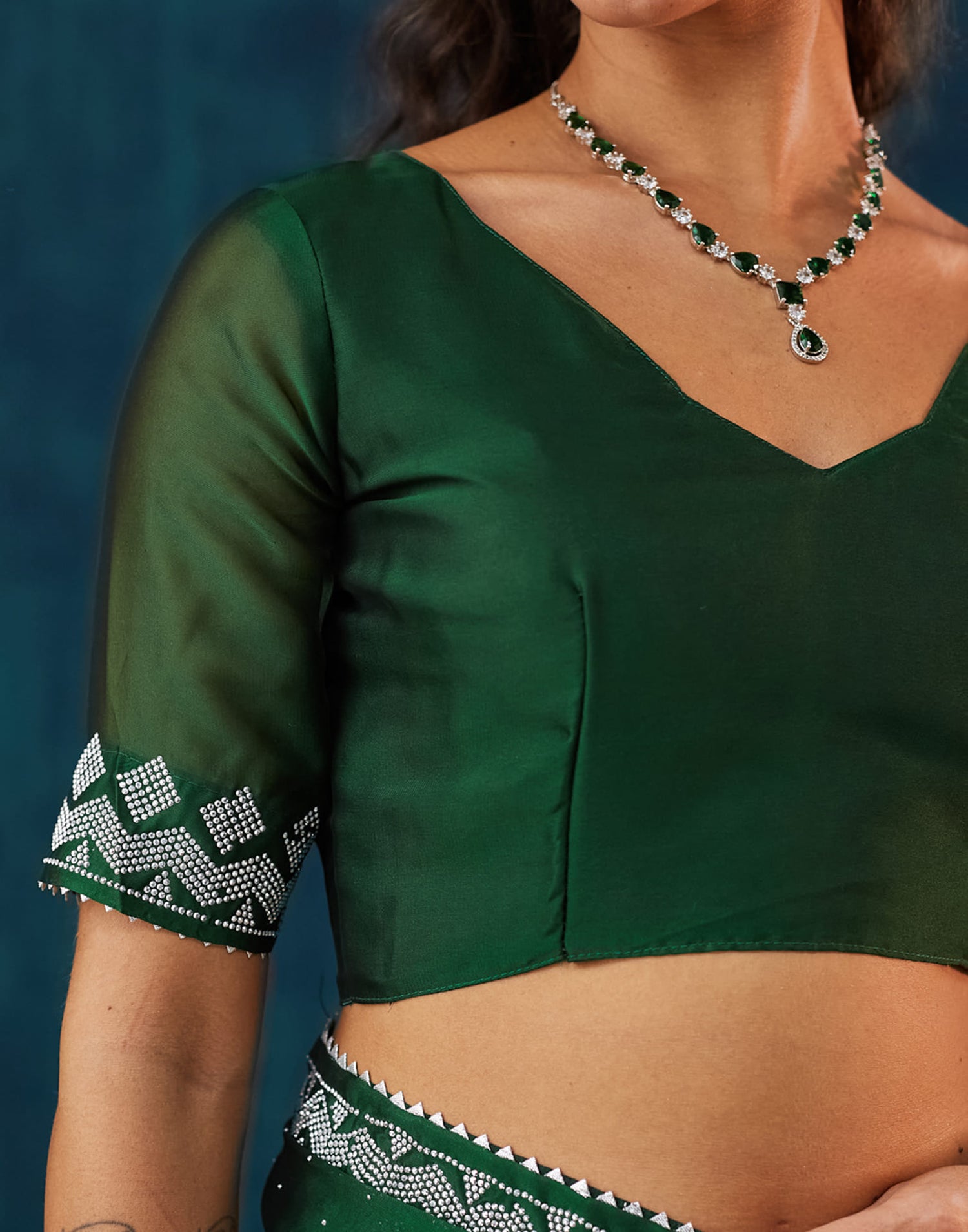 Green Georgette Swarovski Embellished Saree