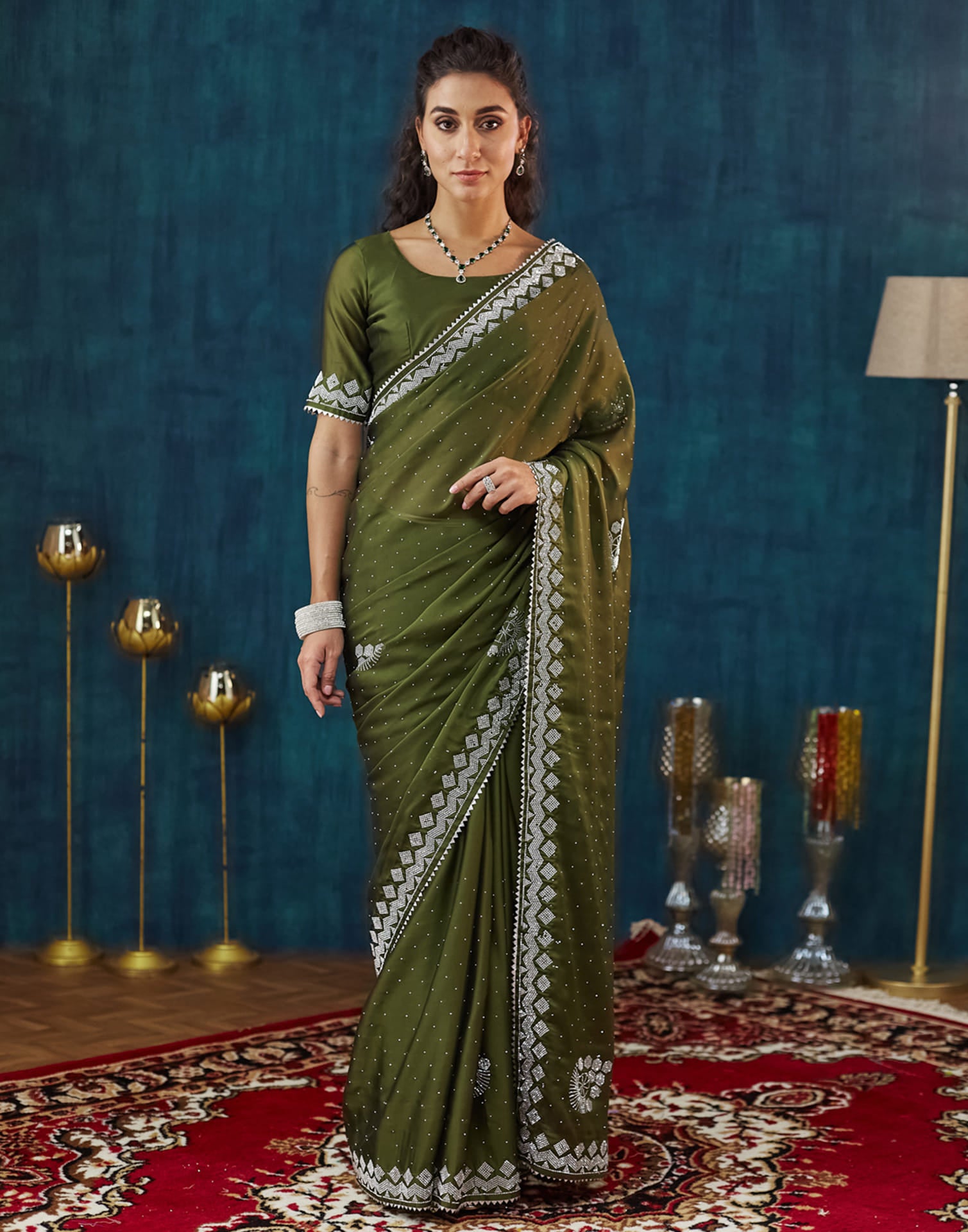 Green Georgette Swarovski Embellished Saree