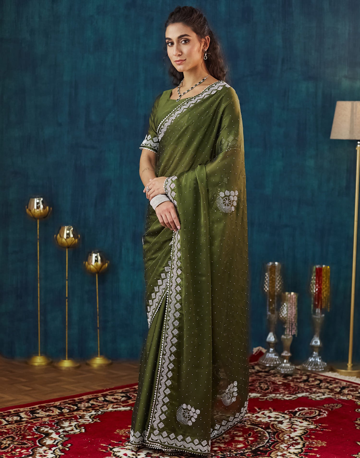 Green Georgette Swarovski Embellished Saree