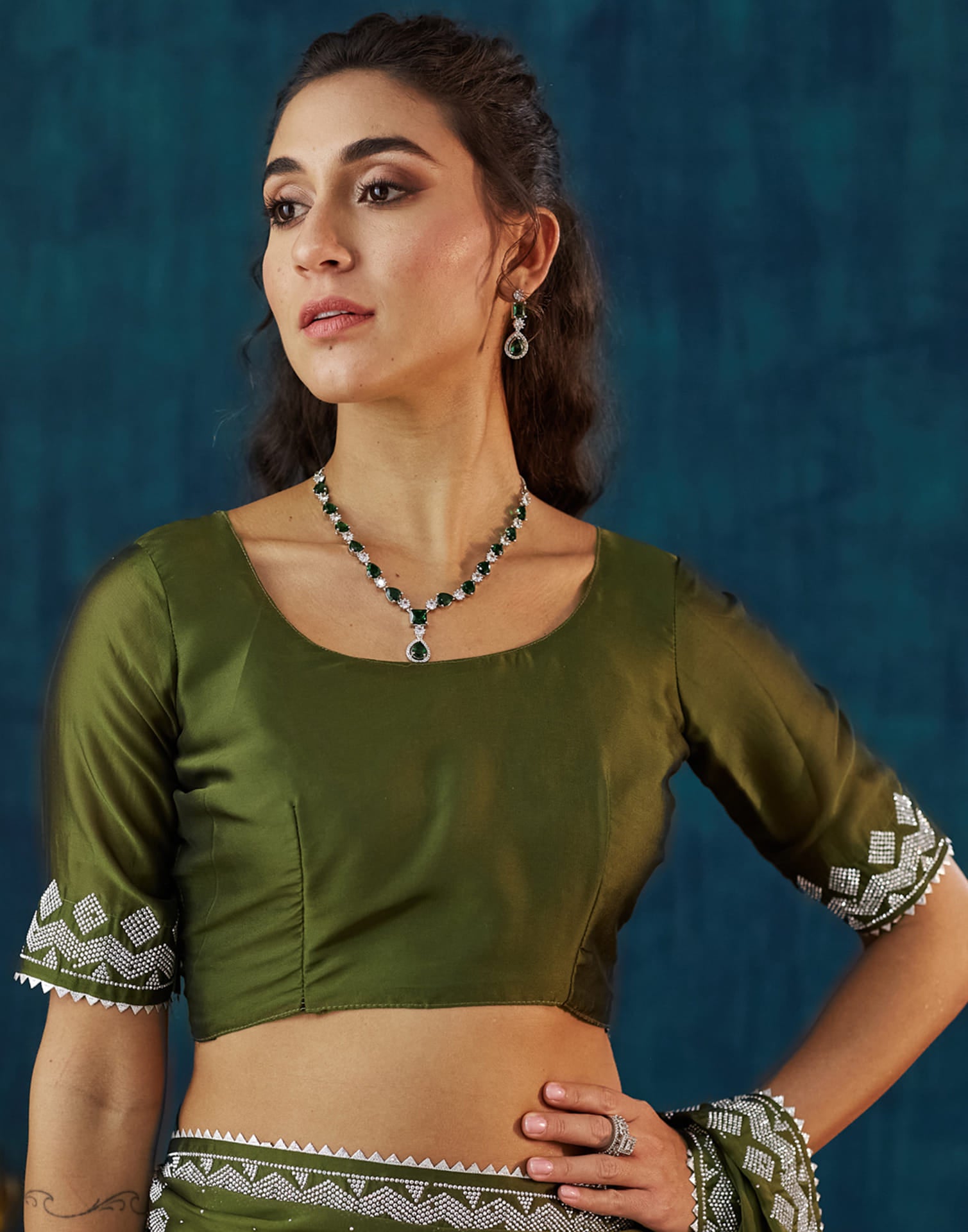 Green Georgette Swarovski Embellished Saree