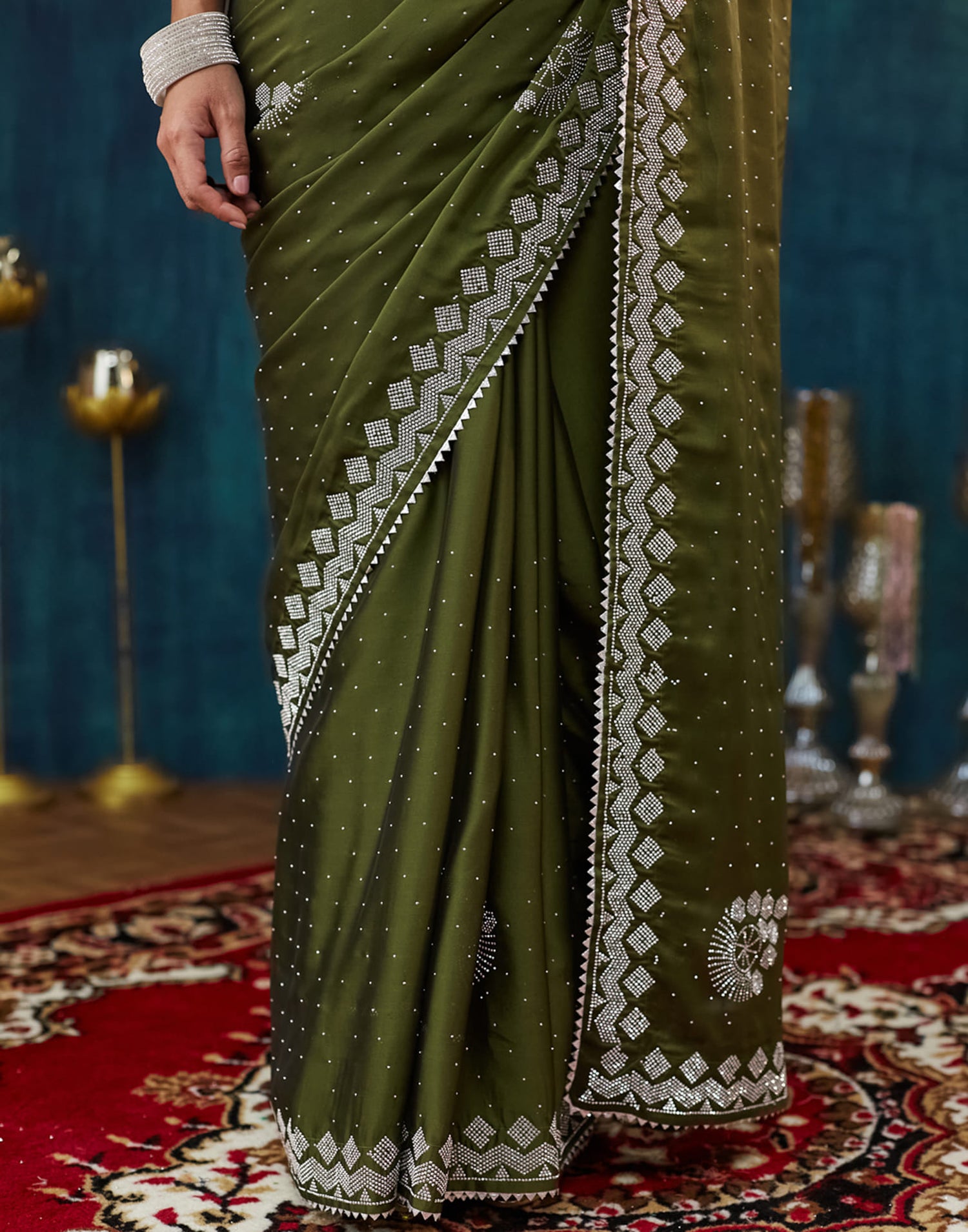 Green Georgette Swarovski Embellished Saree