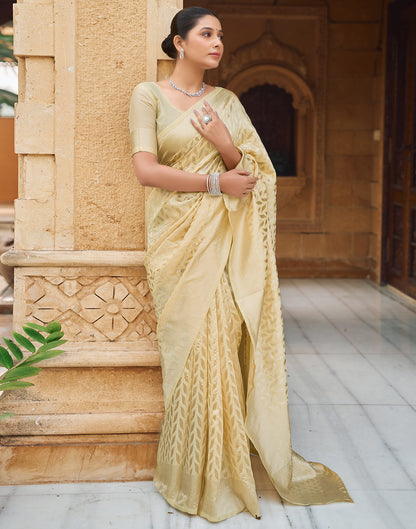 Pestel Yellow Silk Weaving Kanjivaram Saree