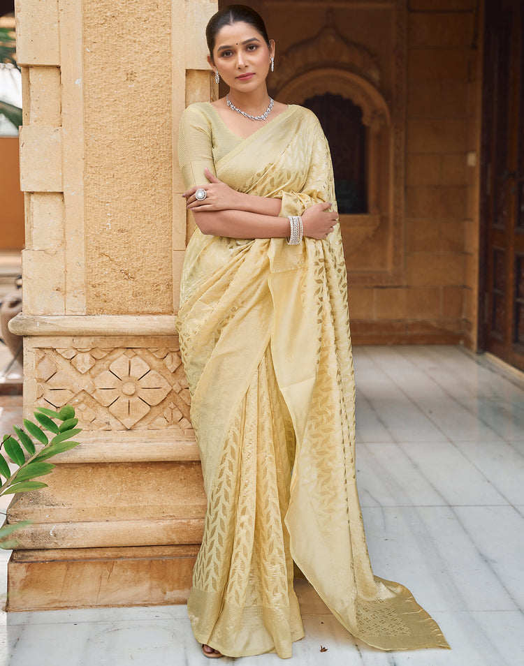 Cream Silk Woven Banarasi Saree