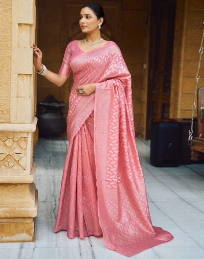 Light Pink Silk Weaving Kanjivaram Saree