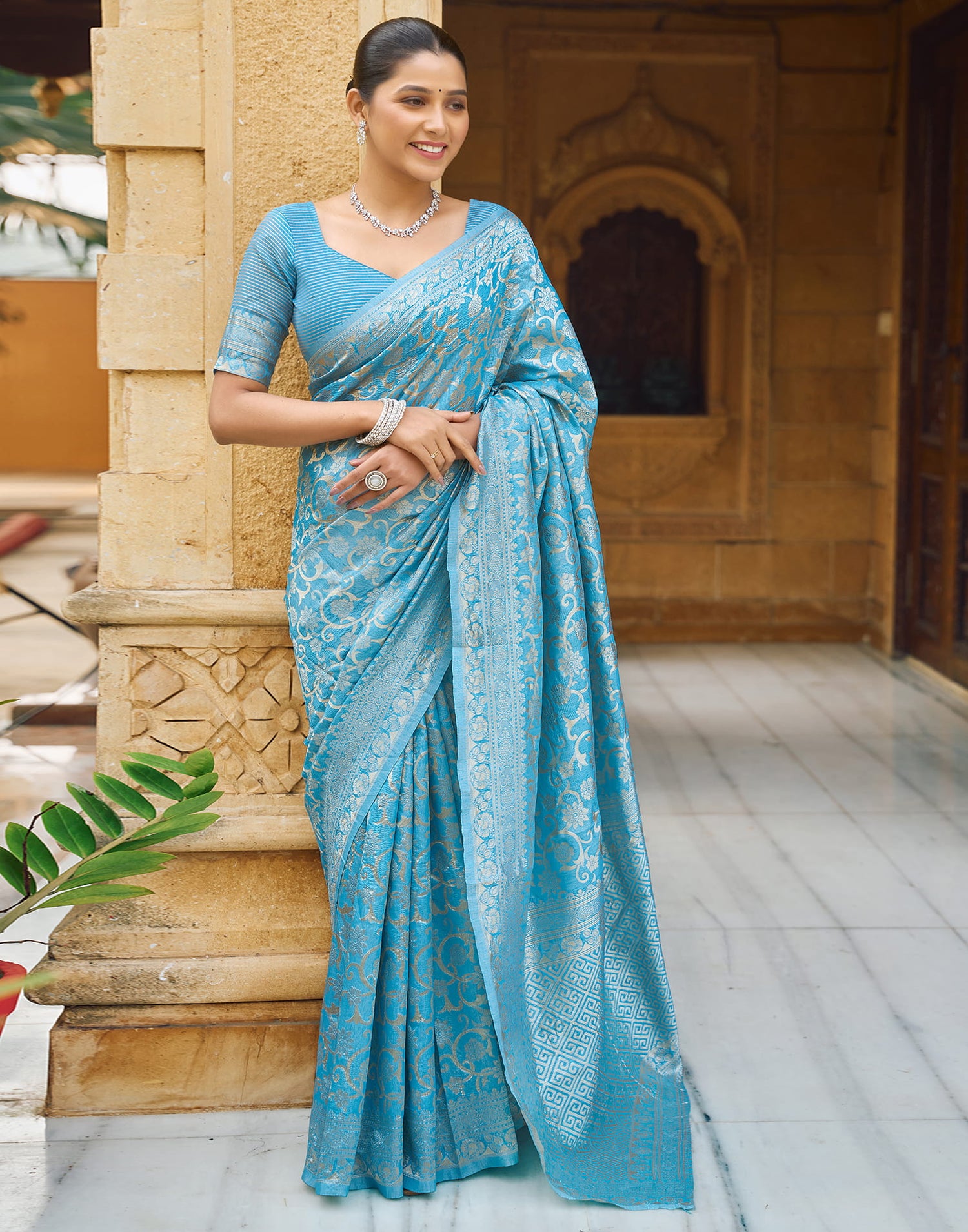 Sky Blue Silk Weaving Kanjivaram Saree