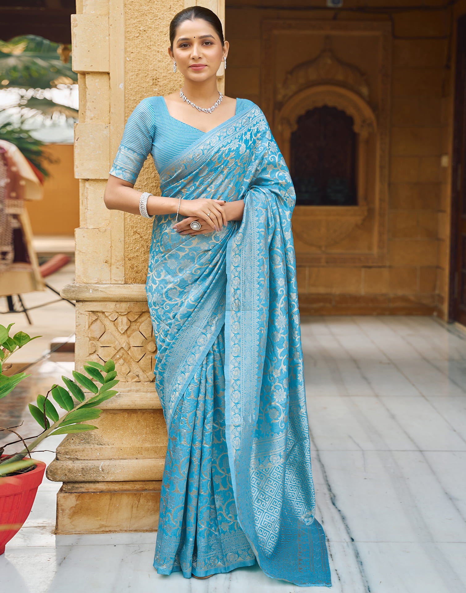 Sky Blue Silk Weaving Kanjivaram Saree