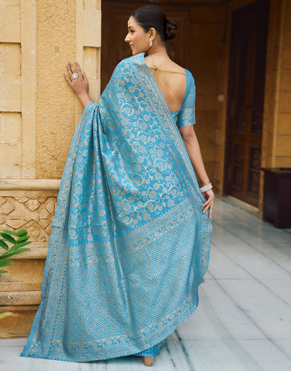 Sky Blue Silk Weaving Kanjivaram Saree