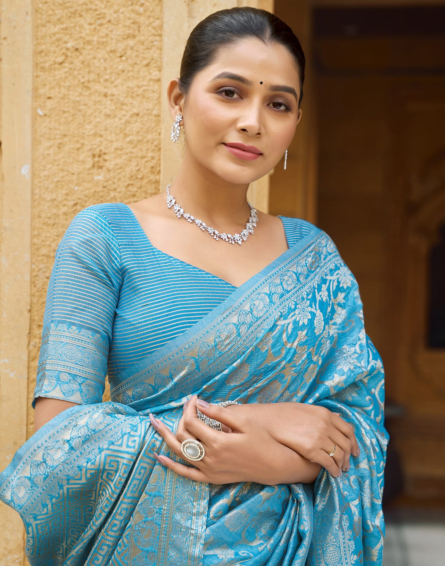 Sky Blue Silk Weaving Kanjivaram Saree