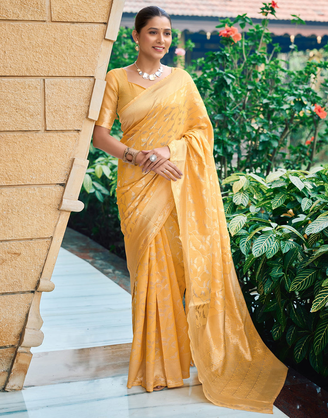 Light Yellow Silk Weaving Kanjivaram Saree