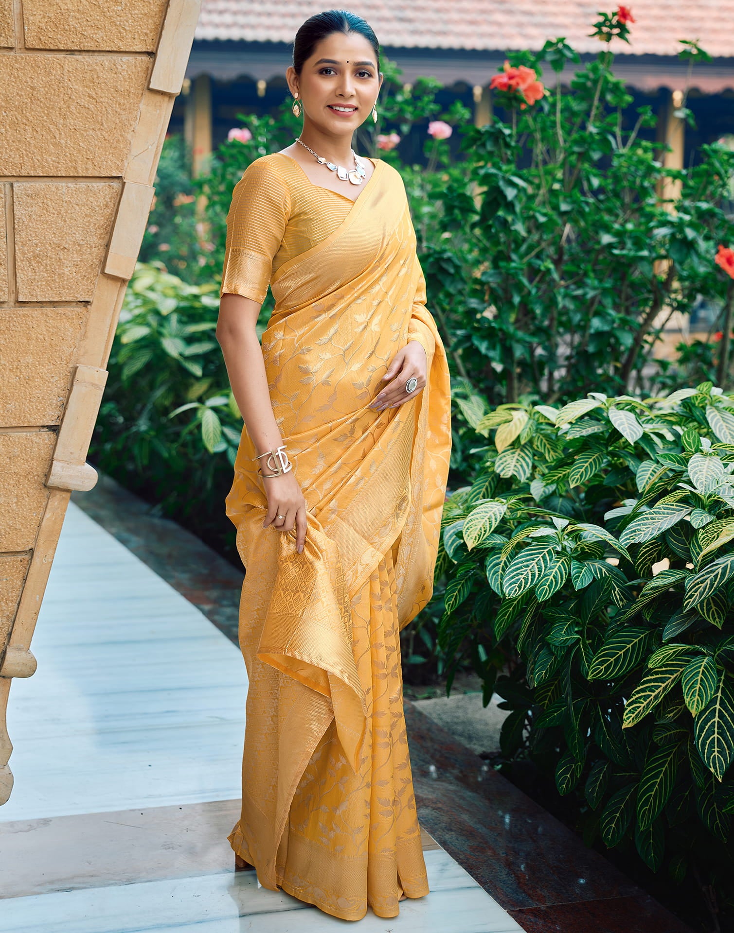 Light Yellow Silk Weaving Kanjivaram Saree