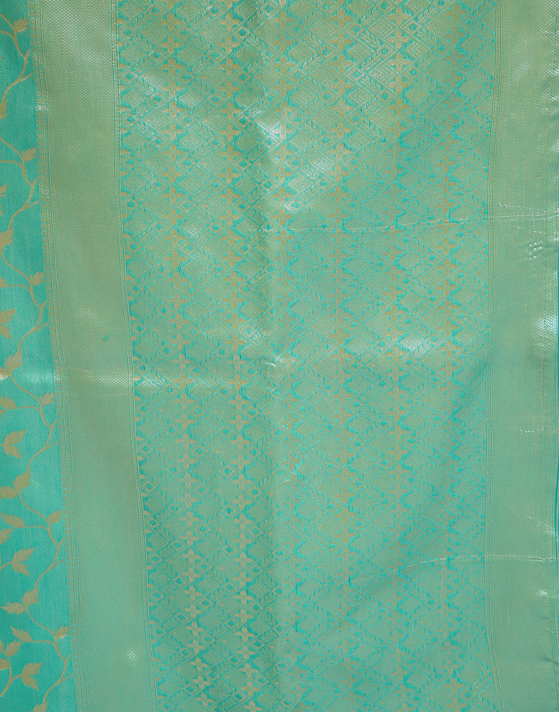 Turquoise Silk Blend Woven Banarasi Saree